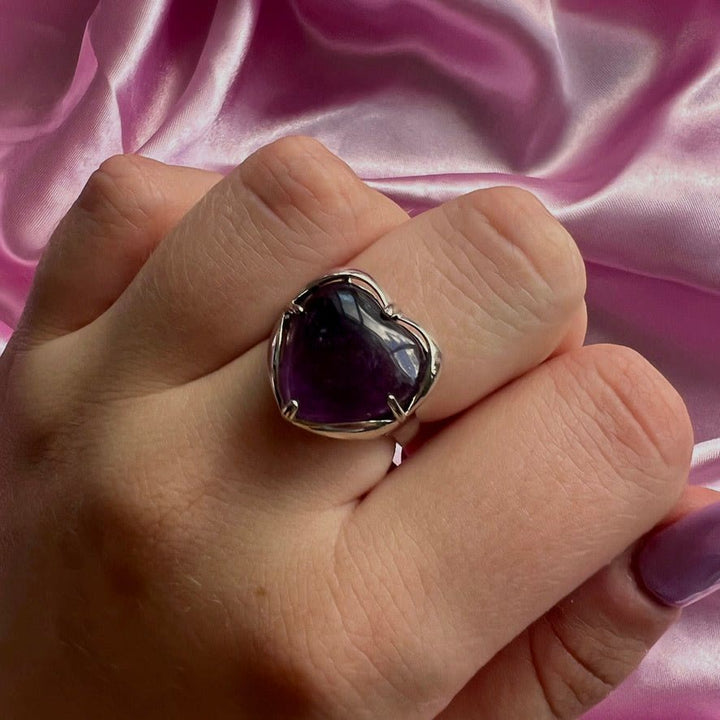 Anello a forma di cuore in cristallo di pietra naturale Olivenorma