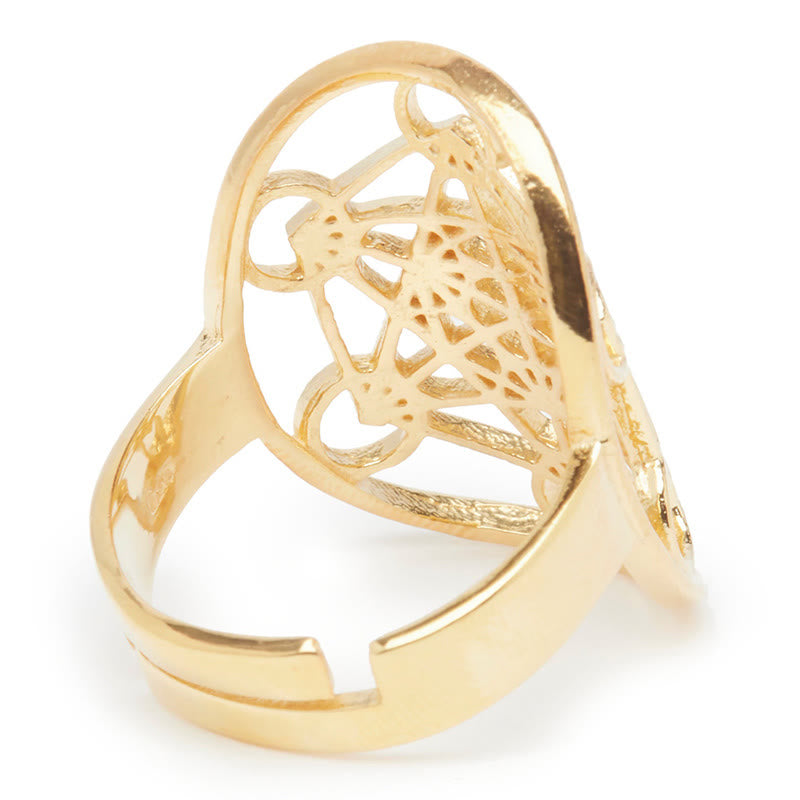 Anello regolabile in acciaio inossidabile con simbolo del cubo di Metatron di Olivenorma 