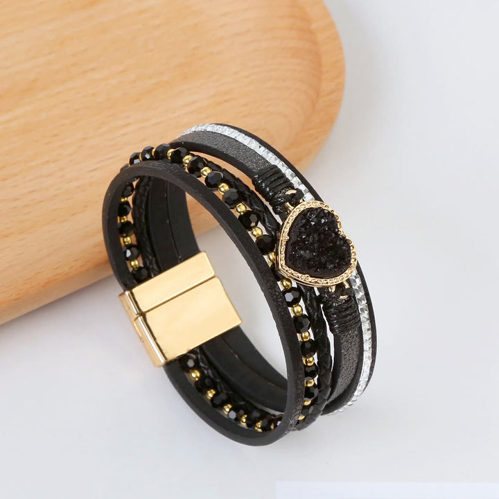 Bracciale in pelle intrecciata multistrato a forma di cuore Olivenorma
