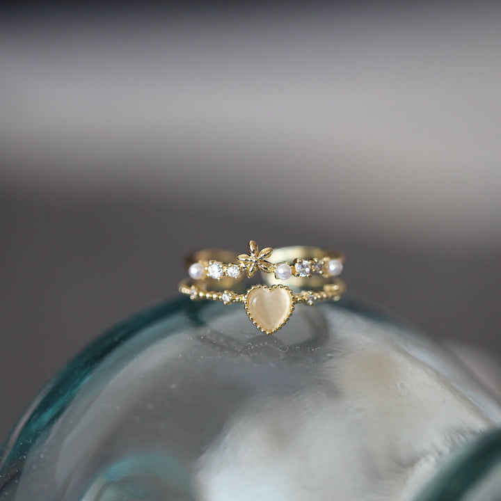 Anello regolabile Olivenorma Cat's Eye Stone Bianco Zircone 