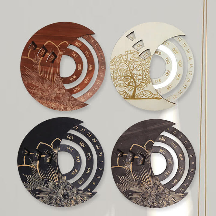 Olivenorma Circle Calendario perpetuo in legno a forma di mezzaluna, decorazione da parete