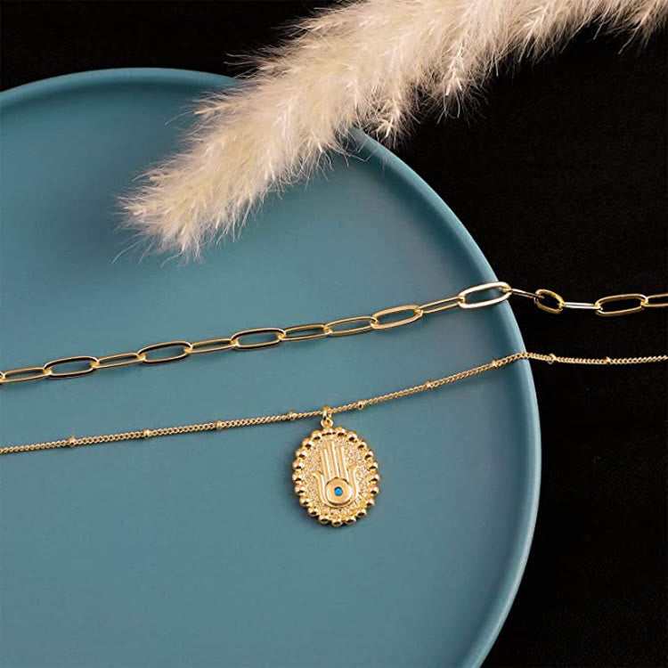 Olivenorma Collana con catena a strati color oro Hamsa Evil Eye