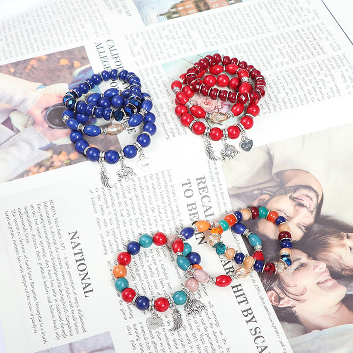 Olivenorma Set di bracciali con perline e ciondolo a forma di cuore con ali di elefante
