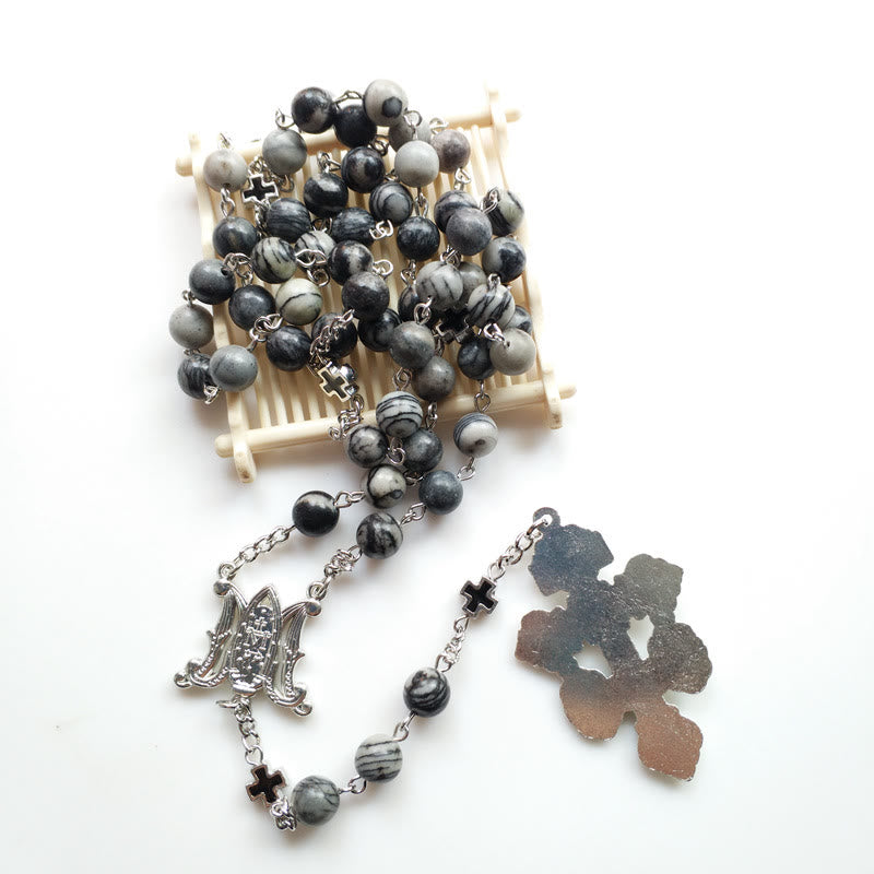 Collana rosario Olivenorma in agata nera con croce della Santa Madre