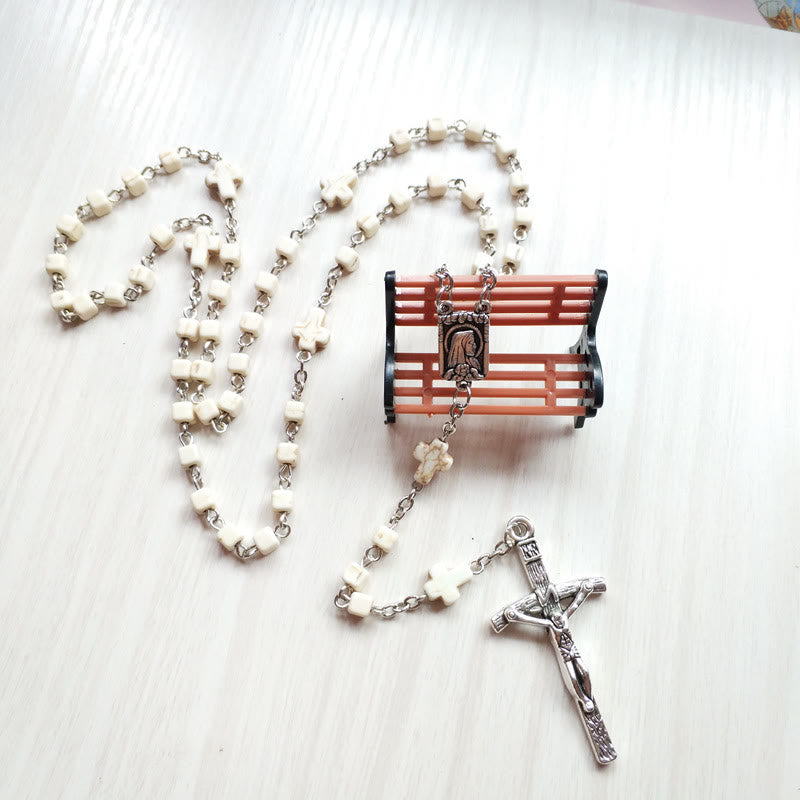 Collana rosario con perline a cubo turchese bianco Olivenorma