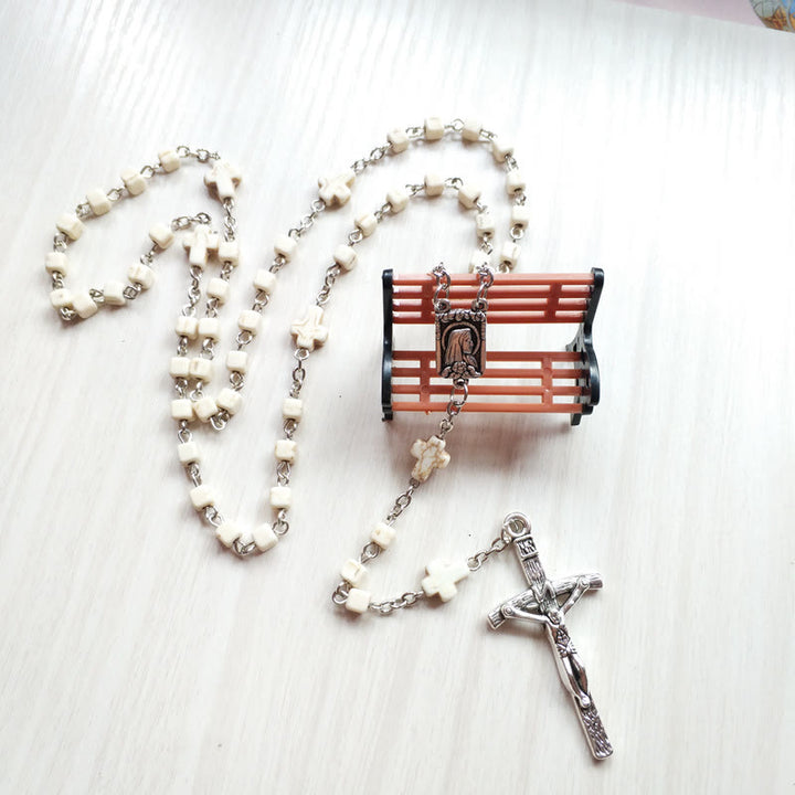 Collana rosario con perline a cubo turchese bianco Olivenorma