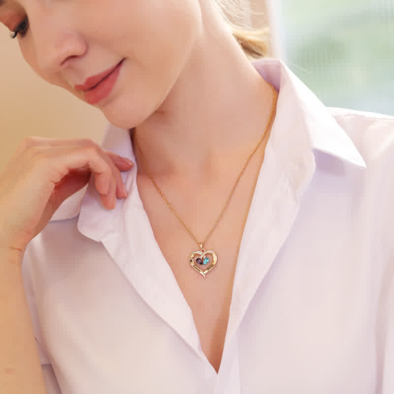Collana personalizzata e incisa con pietre portafortuna a forma di cuore Olivenorma