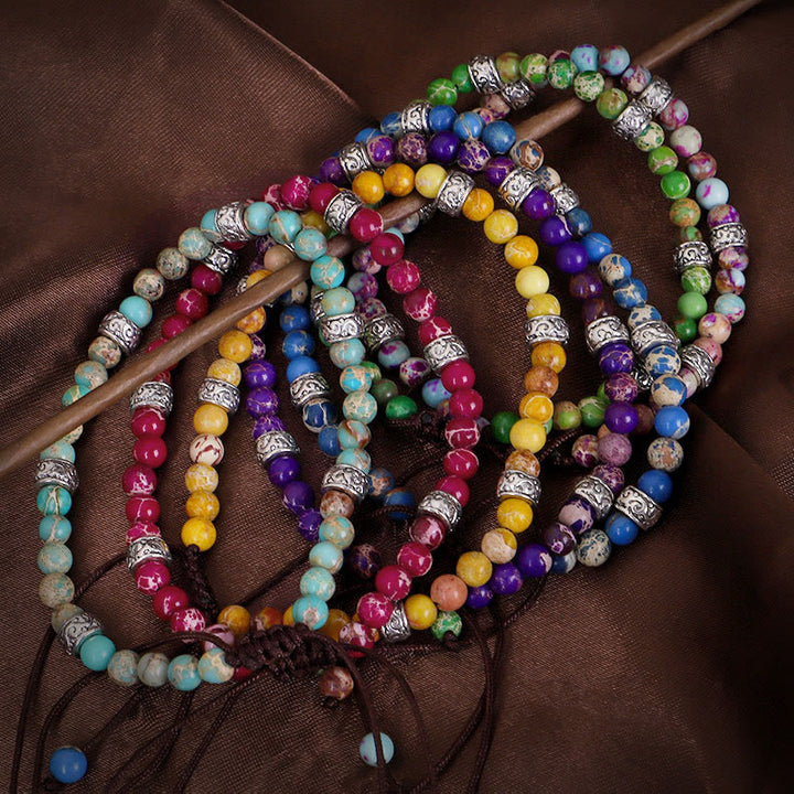 Bracciale intrecciato con perline in pietra imperiale multicolore naturale Olivenorma 