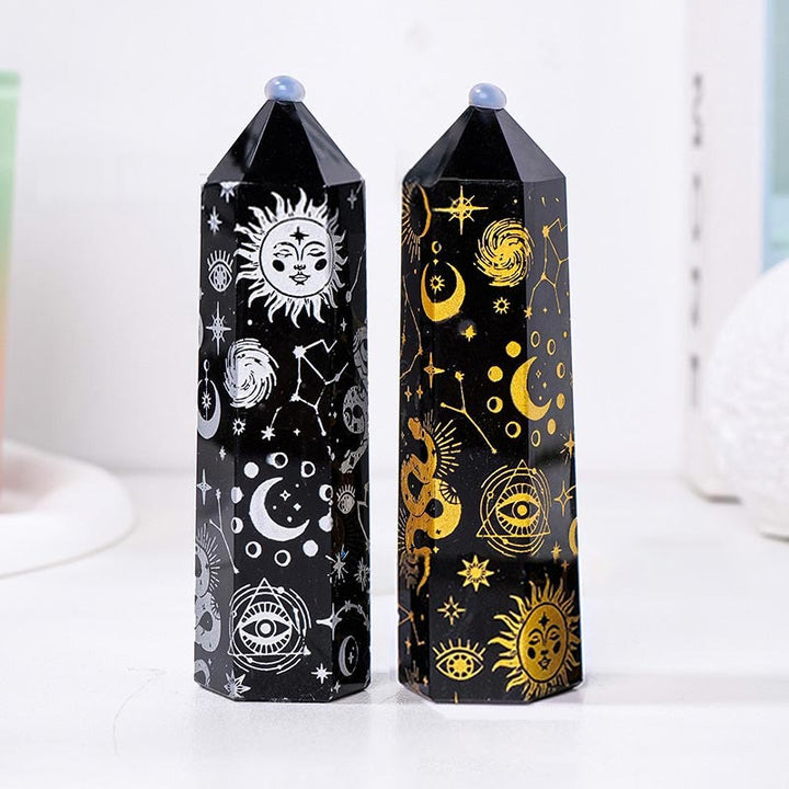Olivenorma Obsidian Crystal Tower Bacchette di cristallo esagonali