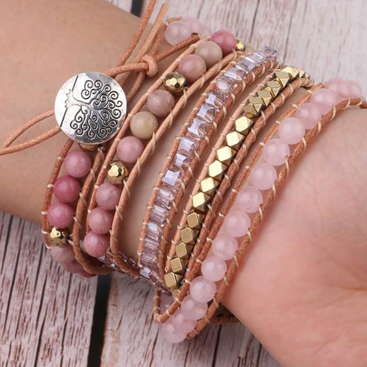 Bracciale in pietra di quarzo rosa Olivenorma 