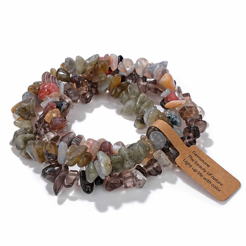 Bracciale Olivenorma a tre strati con ghiaia di cristallo irregolare naturale