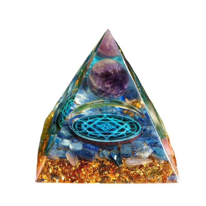 Piramide di Orgone Naturale con Ametista e Cianite 
