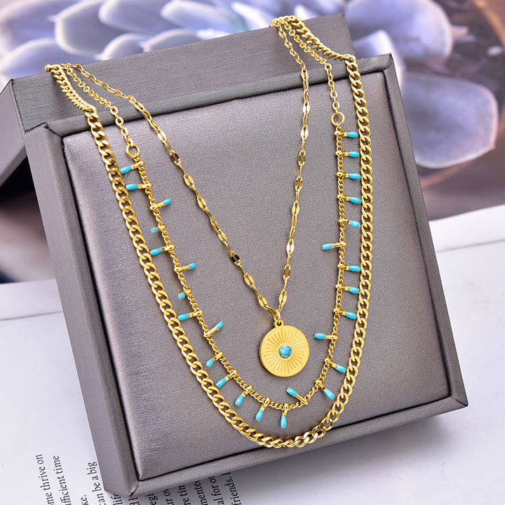 Olivenorma Set di collane triple in turchese naturale 18K 