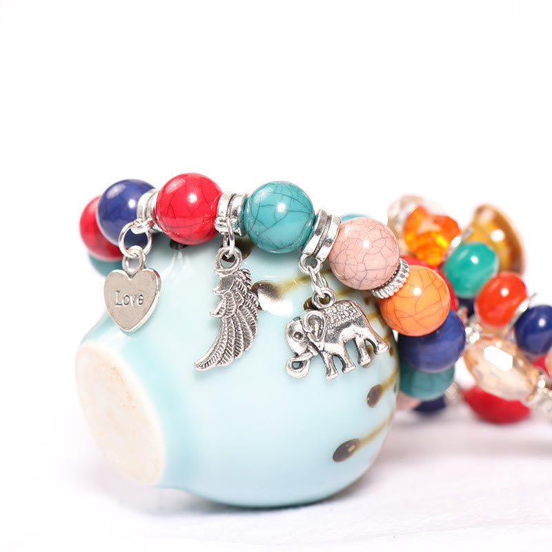 Olivenorma Set di bracciali con perline e ciondolo a forma di cuore con ali di elefante