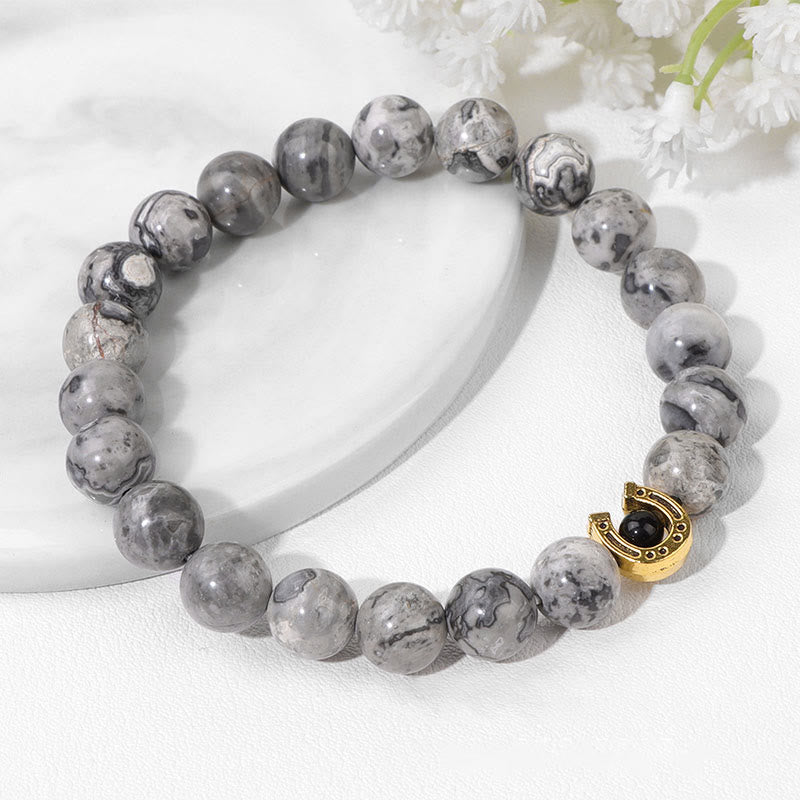 Olivenorma Bracciale con ciondolo a forma di ferro di cavallo con perline in pietra naturale da 8 mm 