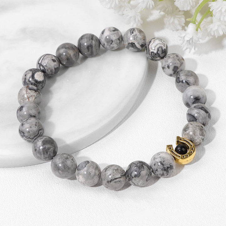 Olivenorma Bracciale con ciondolo a forma di ferro di cavallo con perline in pietra naturale da 8 mm 
