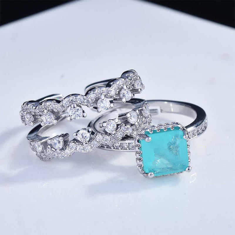 Set di anelli da 2 pezzi con tormalina Paraiba Olivenorma