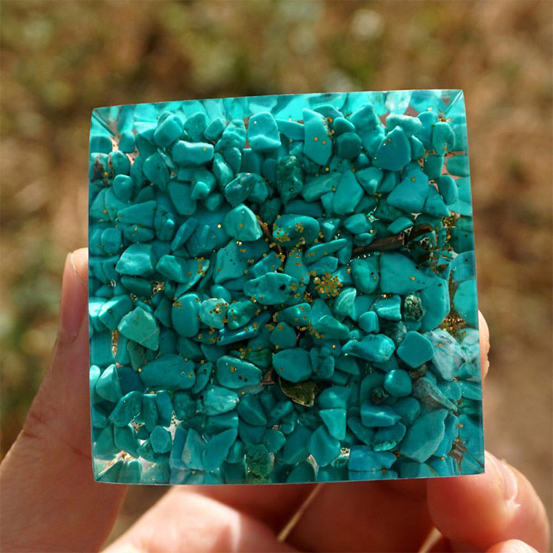Malachite Olivenorma con piramide di orgone albero della vita turchese 