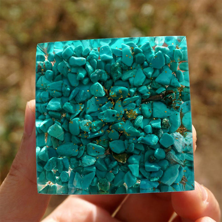 Malachite Olivenorma con piramide di orgone albero della vita turchese 
