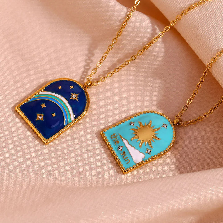 Collana Olivenorma Blue Evil Eye Galaxy Sun Tarot 