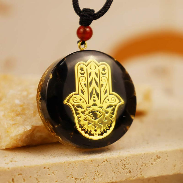 Collana di trasformazione in ossidiana con Hamsa