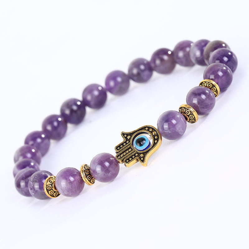 Olivenorma Bracciale Hamsa con perline di pietra di cristallo naturale e malocchio