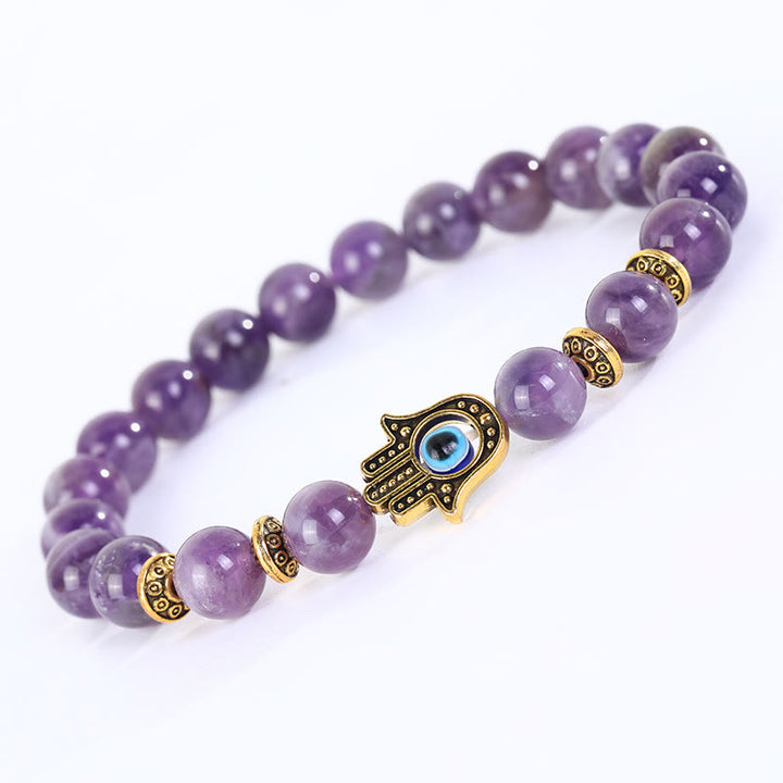 Olivenorma Bracciale Hamsa con perline di pietra di cristallo naturale e malocchio