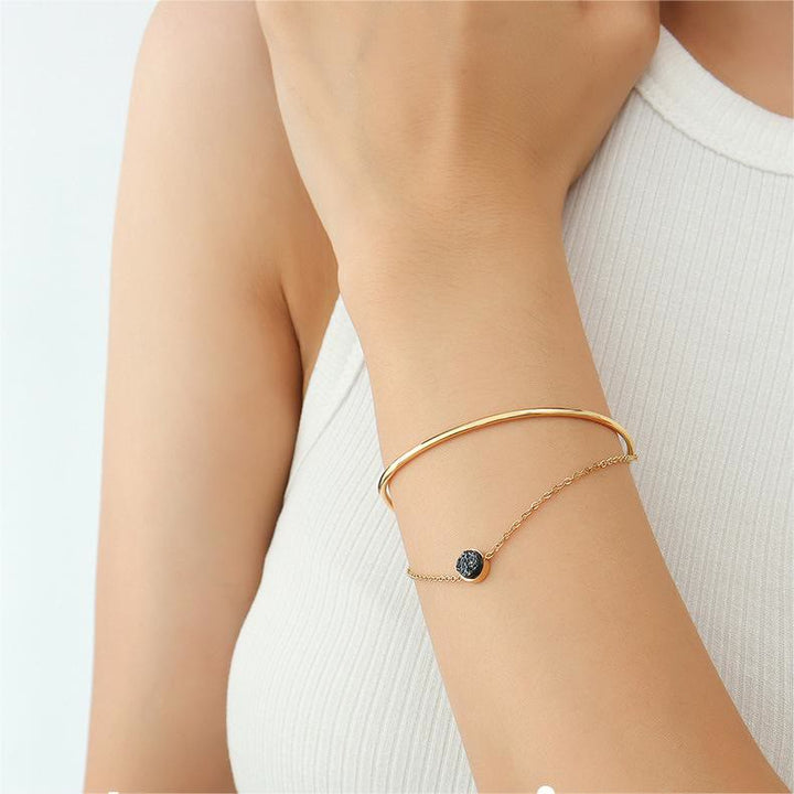 Bracciale Olivenorma in tormalina nera a doppio strato placcato in oro 18k