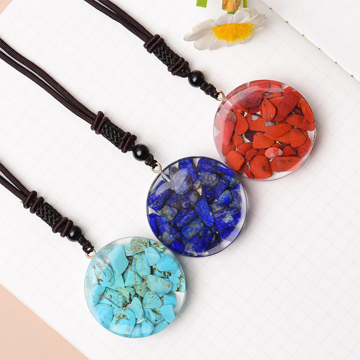 Collana con simbolo del cubo di Metatron in diaspro rosso, lapislazzuli e turchese Olivenorma 