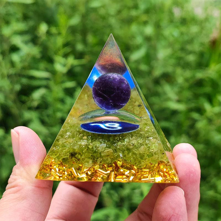 Olivenorma Ametista con Peridoto Leone Zodiaco Orgone Piramide