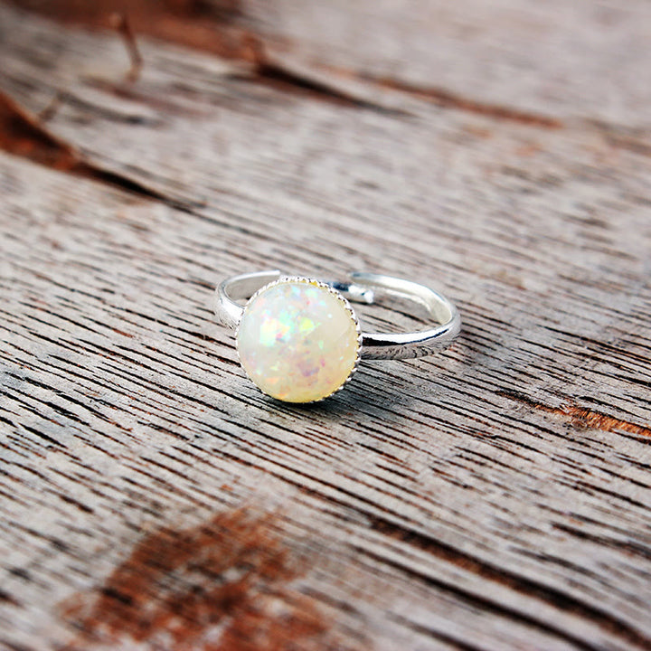 Anello regolabile semplice a semicerchio con pietra di luna e opale Olivenorma 