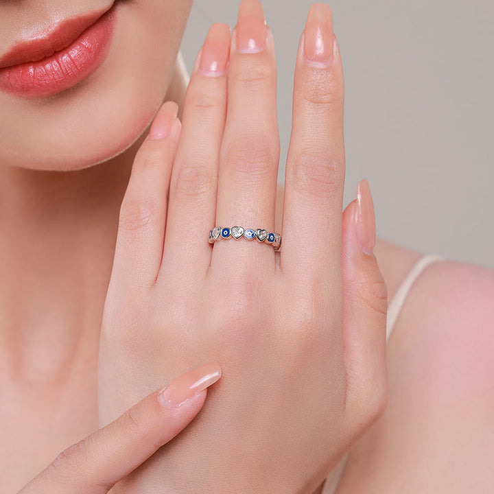 Olivenorma S925 Sterling Silver Heart Zircone Bianco Anello Occhio Malvagio