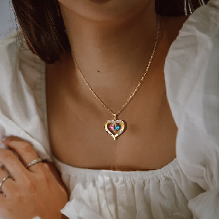 Collana personalizzata e incisa con pietre portafortuna a forma di cuore Olivenorma