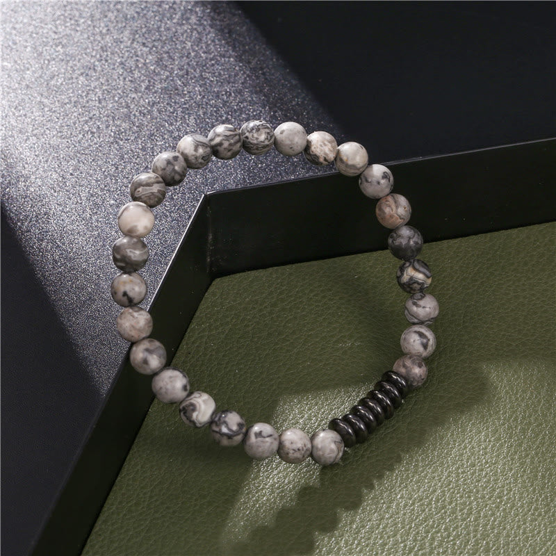 Olivenorma Bracciale da uomo con perline in pietra naturale da 6 mm