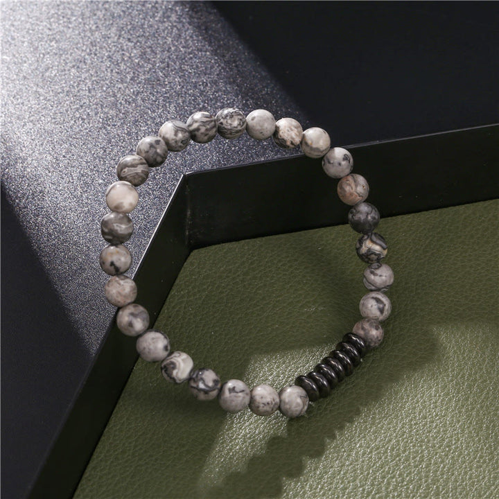 Olivenorma Bracciale da uomo con perline in pietra naturale da 6 mm