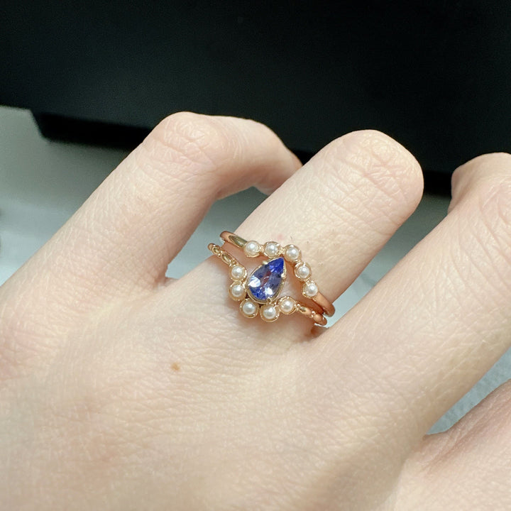 Anello Olivenorma S925 con perla e goccia a doppio strato 