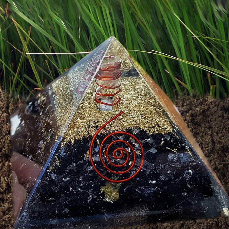Olivenorma Tormalina nera con cristallo trasparente Piramide orgonica per l'equilibrio mentale 