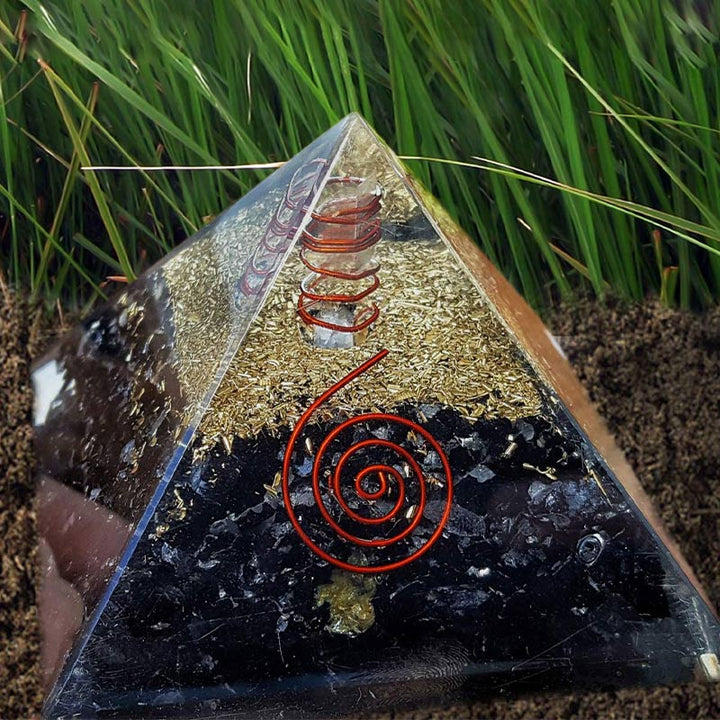 Olivenorma Tormalina nera con cristallo trasparente Piramide orgonica per l'equilibrio mentale 