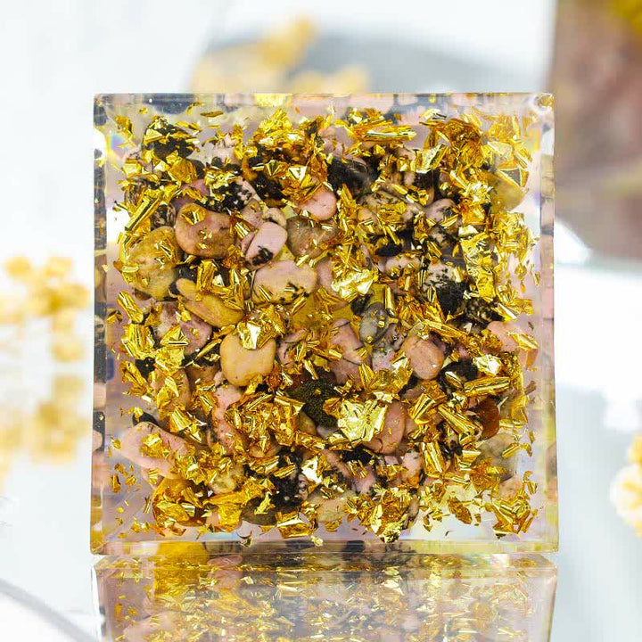 Piramide di orgone Olivenorma Quarzo Fragola con rodonite Albero della Vita 