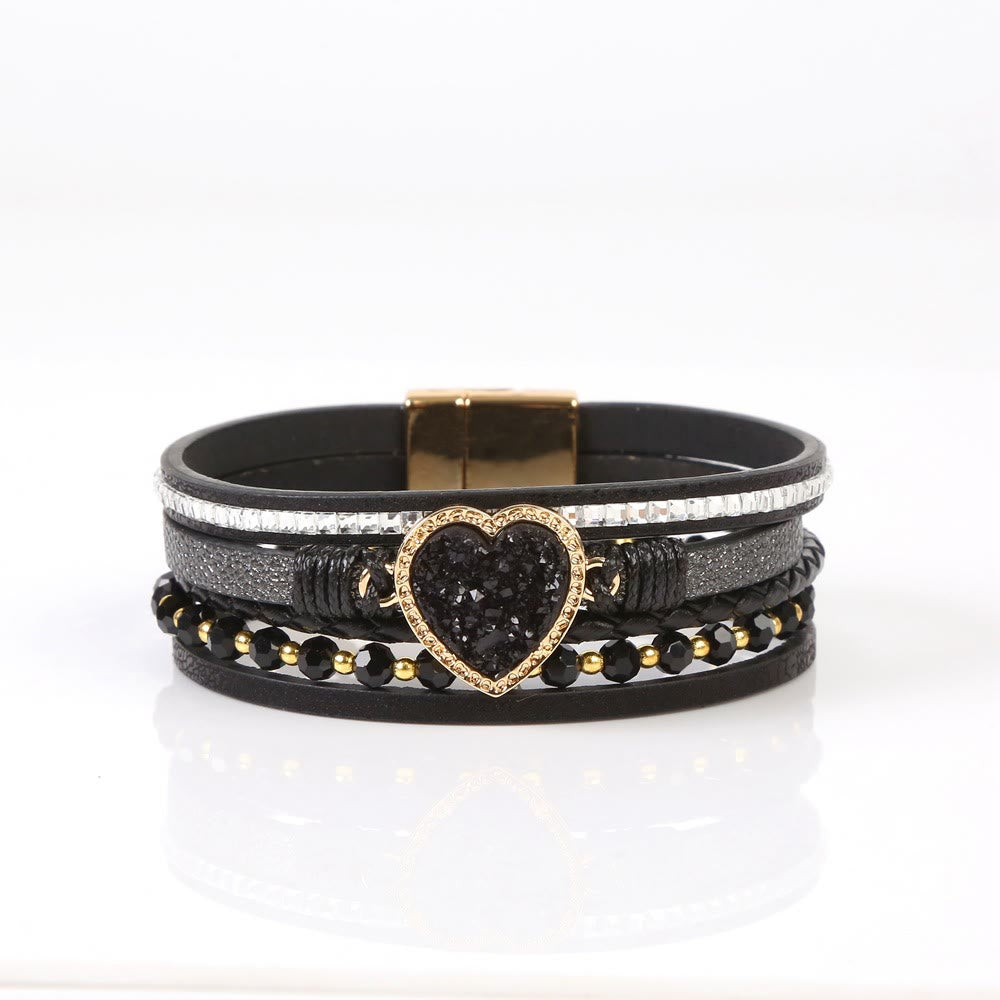 Bracciale in pelle intrecciata multistrato a forma di cuore Olivenorma