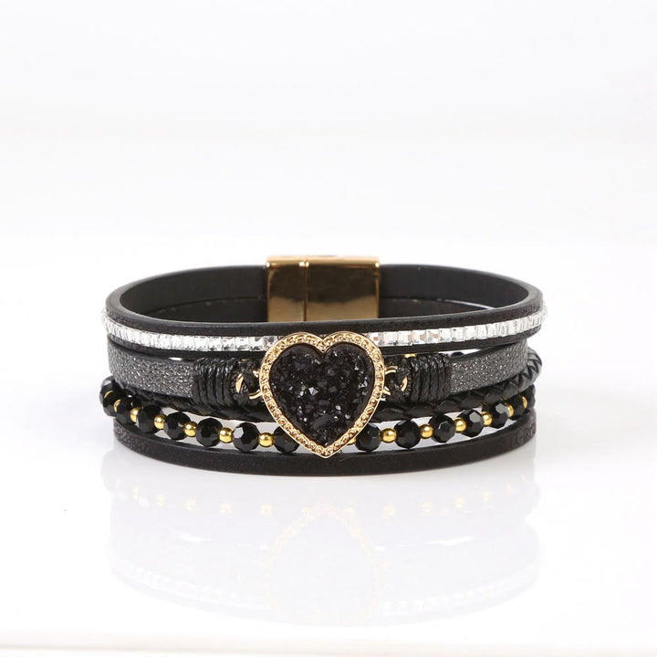 Bracciale in pelle intrecciata multistrato a forma di cuore Olivenorma