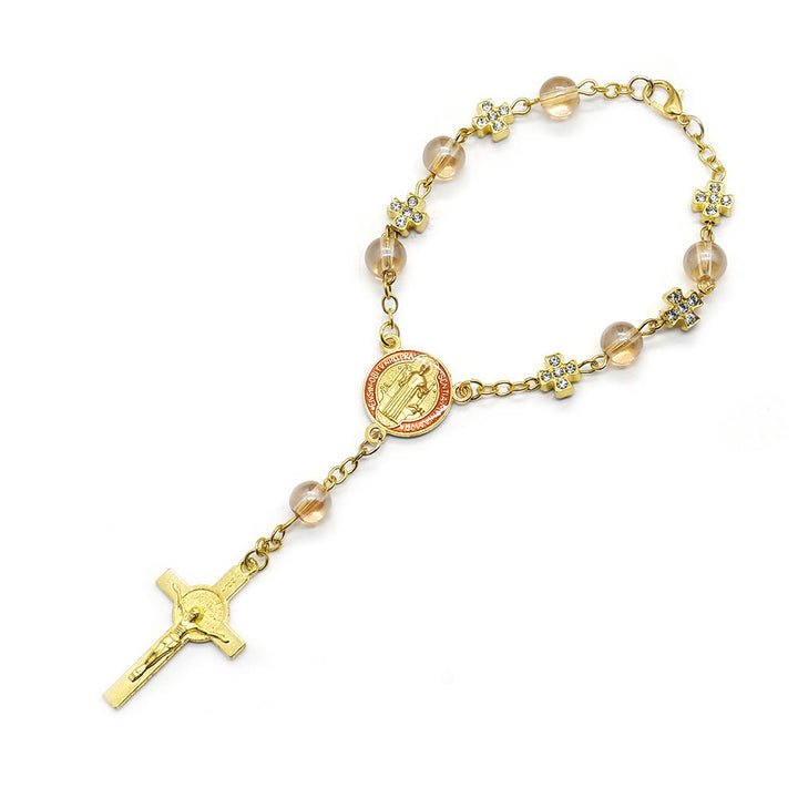 Olivenorma Rosario con perline di preghiera Bracciale con croce in oro