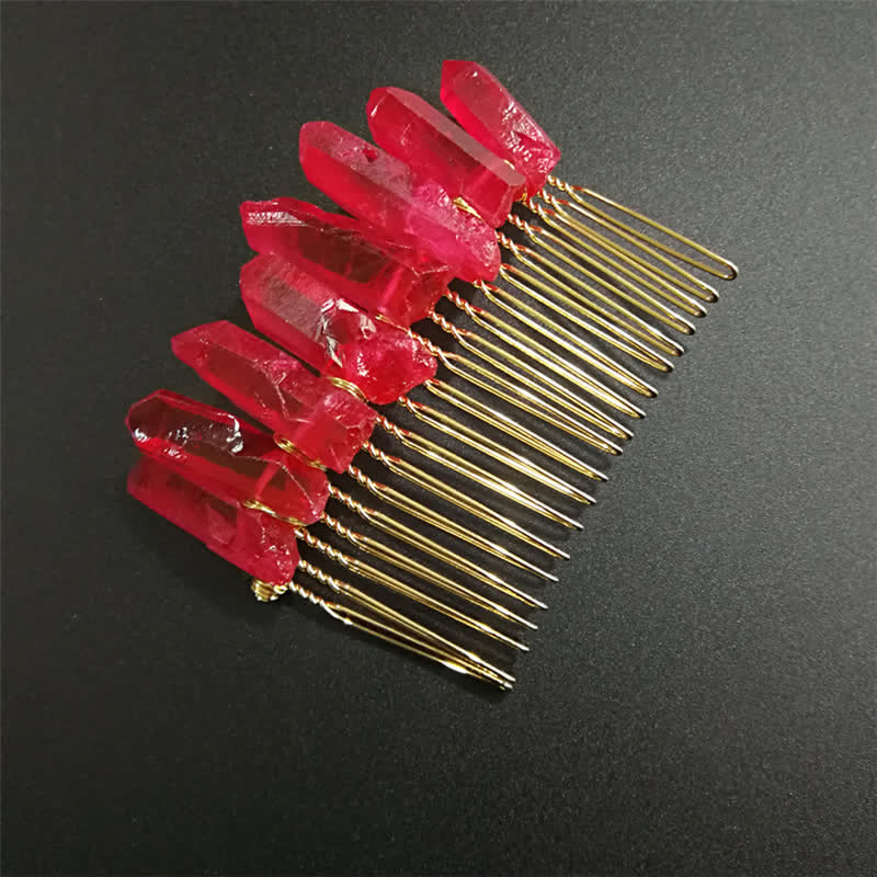 Pettine per capelli a forma di U in cristallo naturale con corona di cristallo