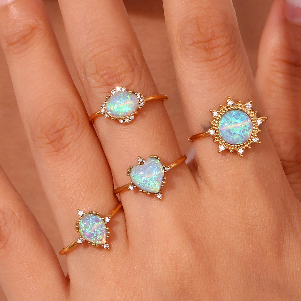 Anello regolabile Olivenorma Natural Opal Sun Heart 