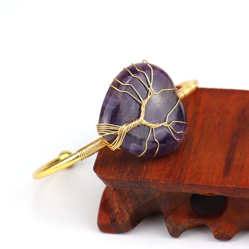 Olivenorma Bracciale in cristallo a forma di cuore naturale avvolto in filo di rame dorato