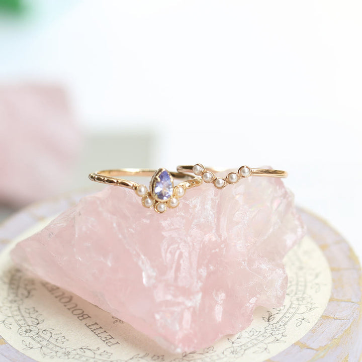 Anello Olivenorma S925 con perla e goccia a doppio strato 