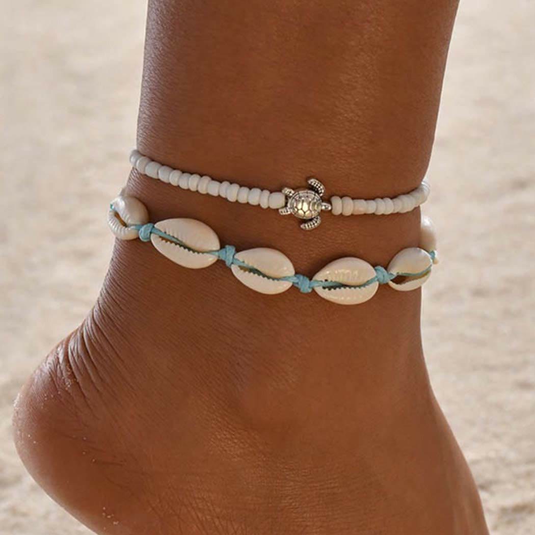 Olivenorma Boho Seashell Alloy Turtle Perline Cavigliera