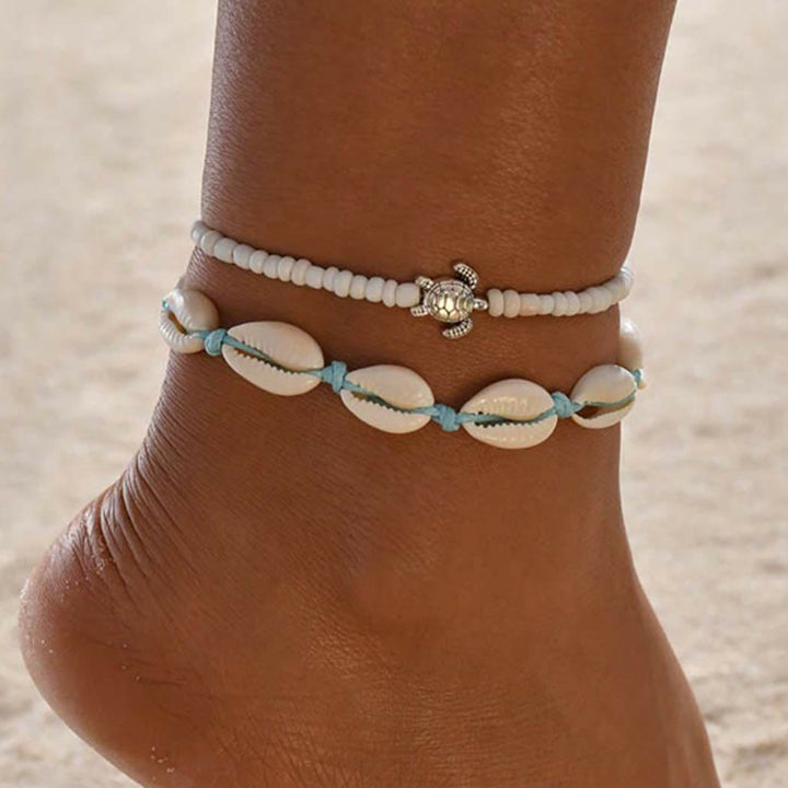 Olivenorma Boho Seashell Alloy Turtle Perline Cavigliera