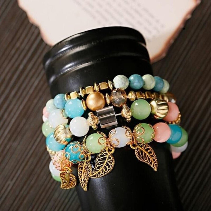 Olivenorma Bohemian Leaf Pendant Accessories Set di bracciali multistrato