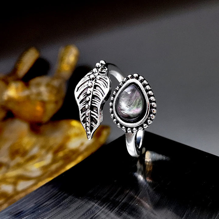 Anello vintage con foglia di pietra di luna della Boemia di Olivenorma - image 2